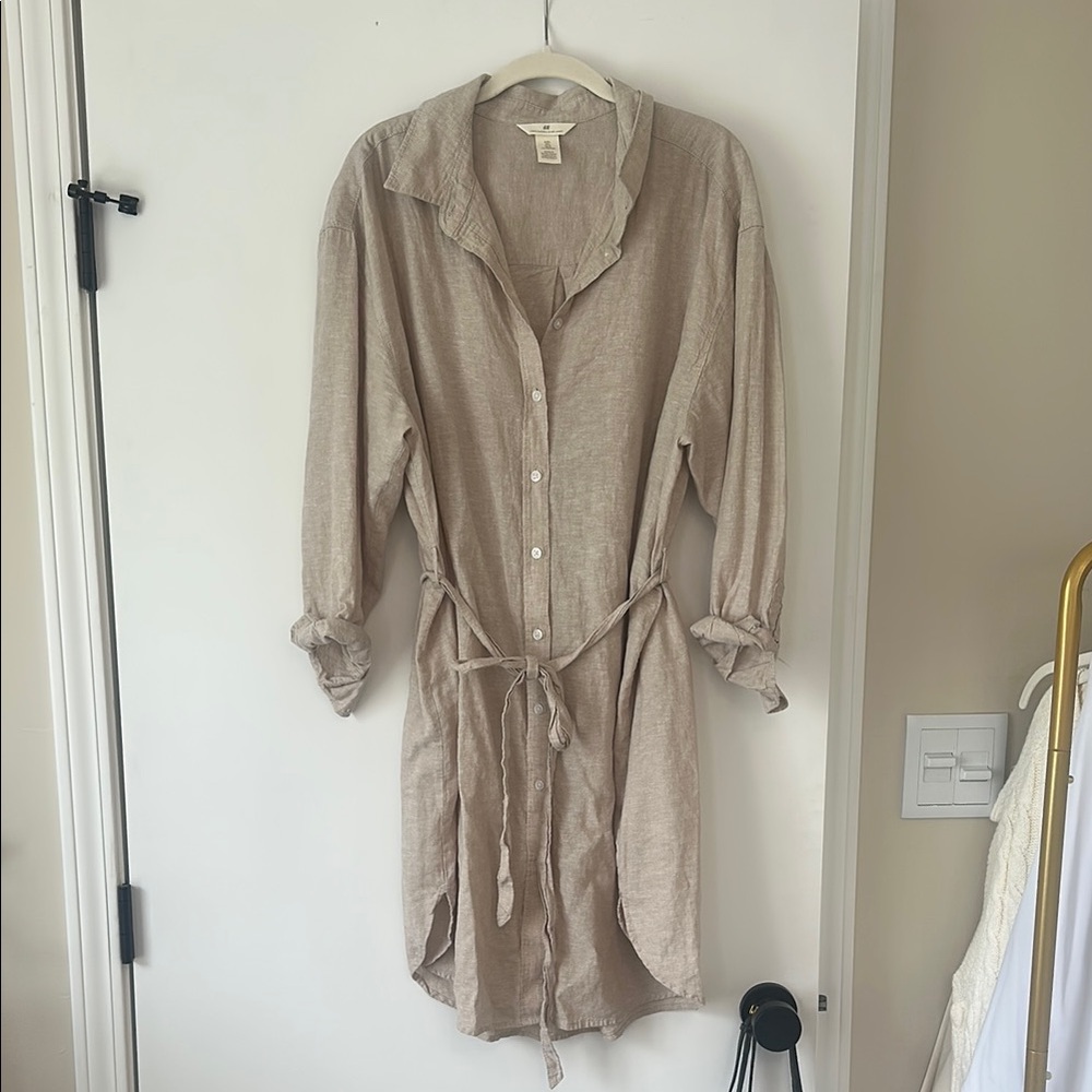H&M Light Brown Linen Shirt Dress